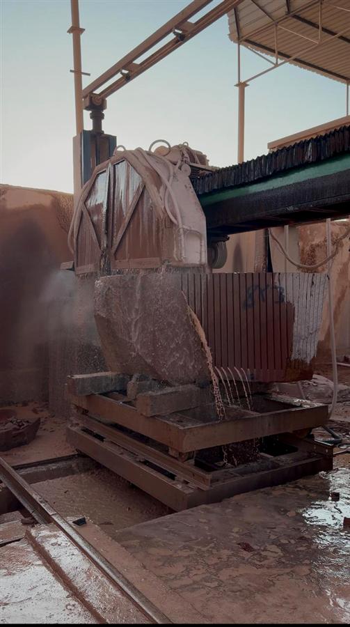Cutting Lakha Red Granite to size at RJ Minerals' processing facility